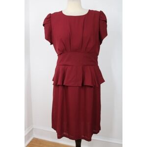 NWT Linda Charm XL Red Peplum Flounce Short Sleeve Tie Waist Dress